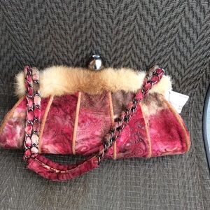 Tango Pink Vintage Fur Satchel Handbag